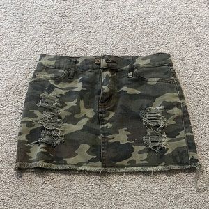 Camo denim mini skirt